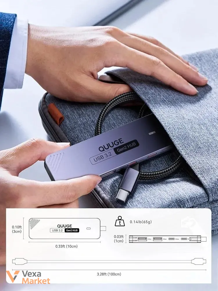 USB-C Hub 10Gbps QUUGE USB 3.2 Gen 2, 4 порта, кабель 1 м — фото 7