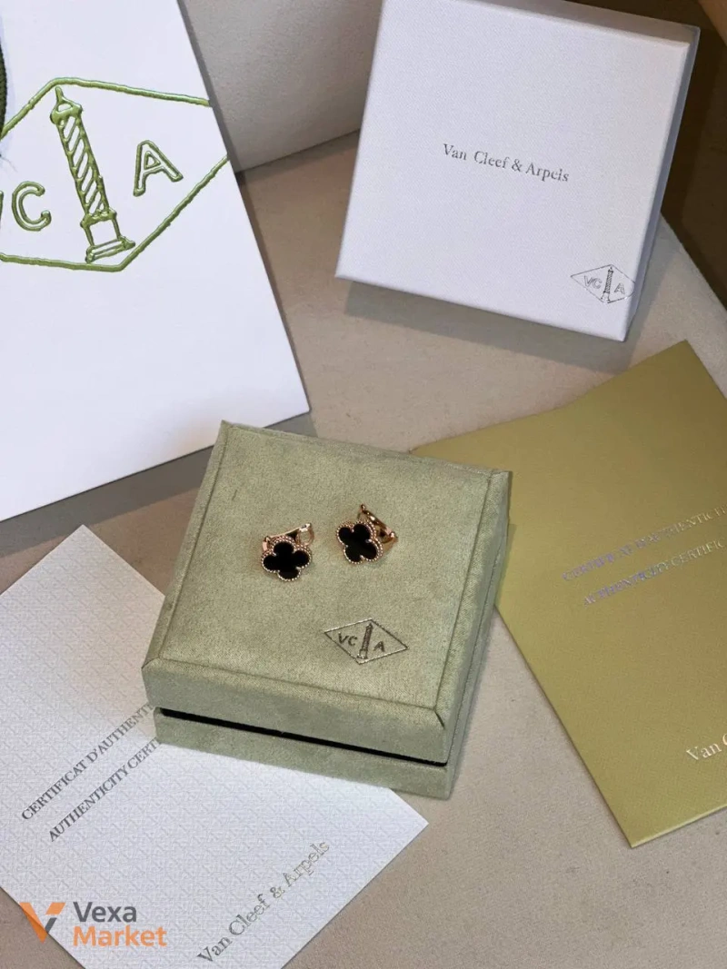 Van Cleef & Arpels Vintage Alhambra серьги Оникс K18 Желтое золото — фото 2