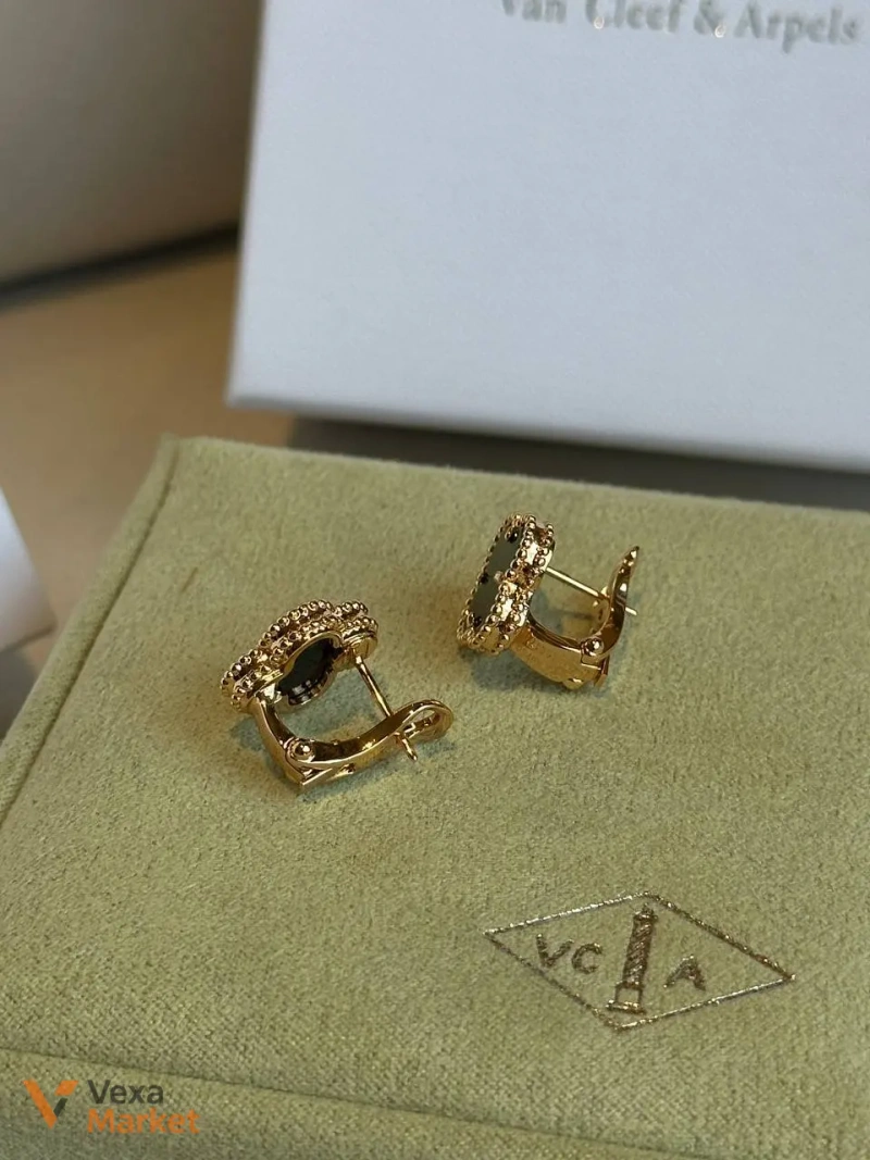 Van Cleef & Arpels Vintage Alhambra серьги Оникс K18 Желтое золото — фото 3