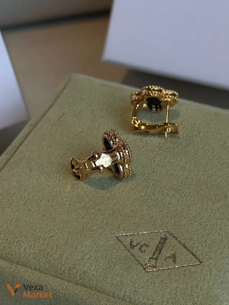 Van Cleef & Arpels Vintage Alhambra серьги Оникс K18 Желтое золото — фото 4
