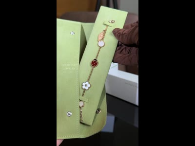 Van Cleef & Arpels Lucky Spring bracelet 5 motifs 18K gold with Carnelian, Onyx, Mother of Pearl