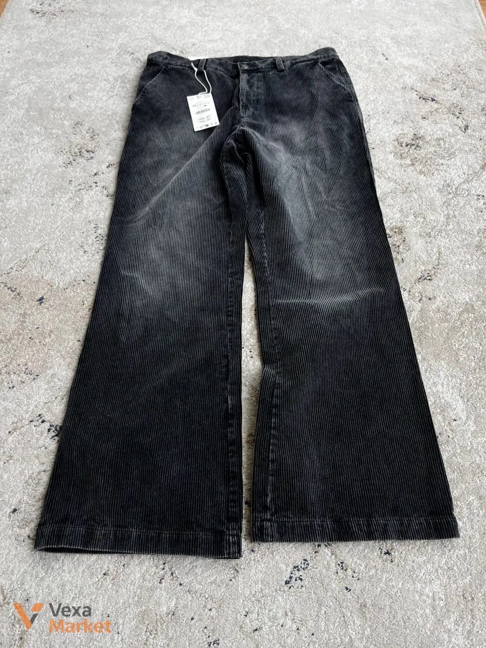 Zara Wide Leg Corduroy Dark Washed Denim Jeans New 34