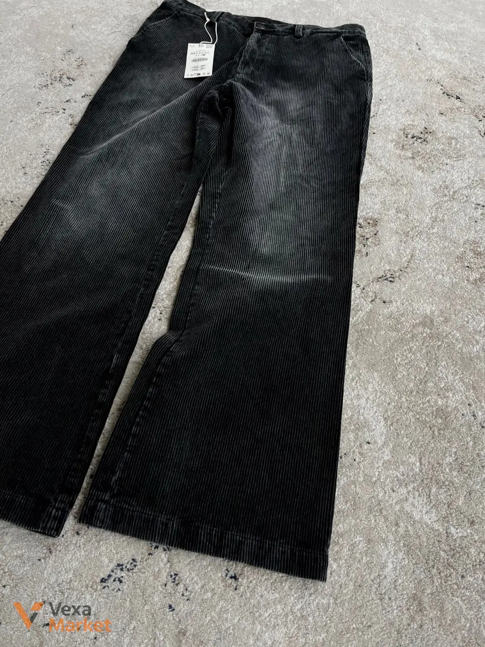 Zara Wide Leg Corduroy Dark Washed Denim Jeans New 34 — фото 4