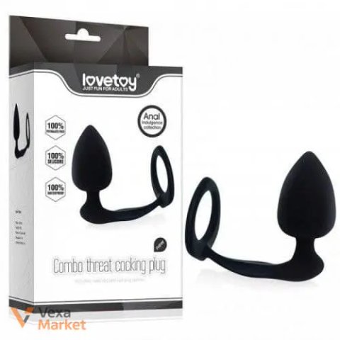 Анальна пробка + ерекційне кільце Lovetoy Combo threat cocking plug