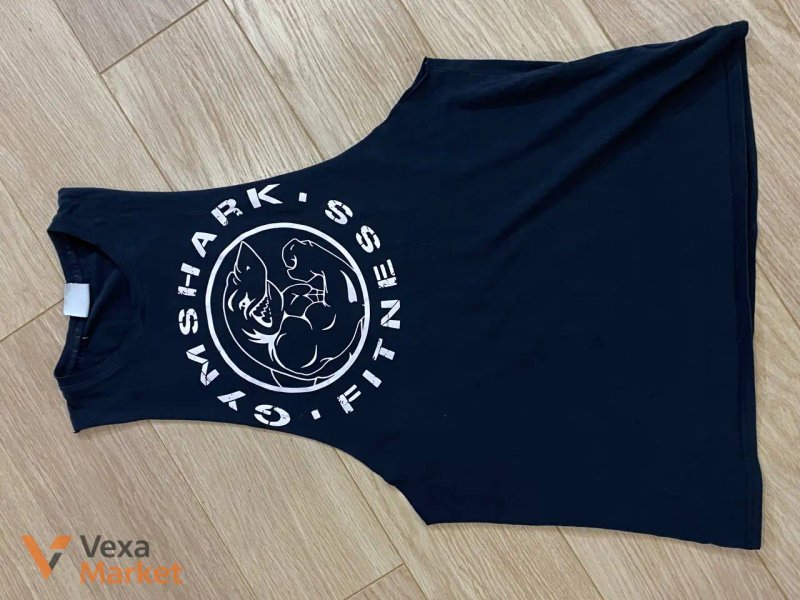 Чорна спортивна майка Gymshark Legacy Drop Arm Tank з принтом акули, розмір S — фото 4