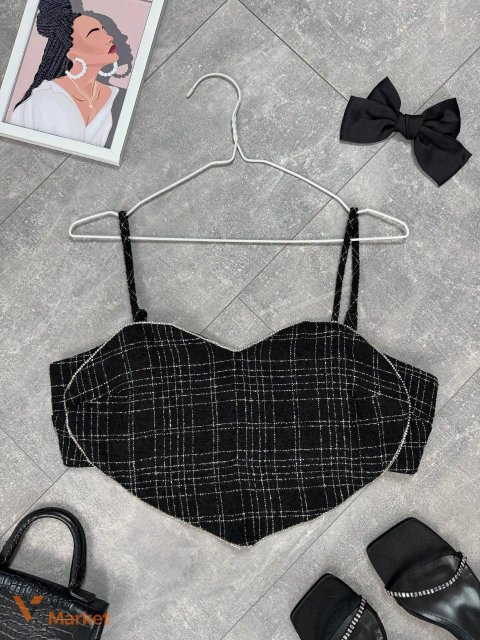 Чорний твідовий топ ASOS з камінцями