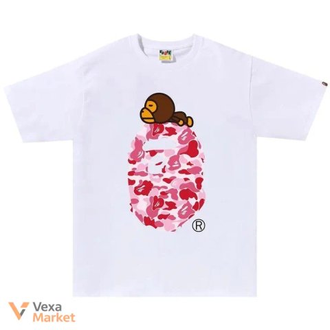 Футболка BAPE ABC Camo Milo On Big Ape Head белая