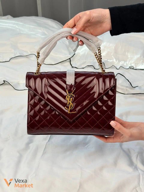Гаманець YSL Envelope Chain Wallet Burgundy Patent шкіряний