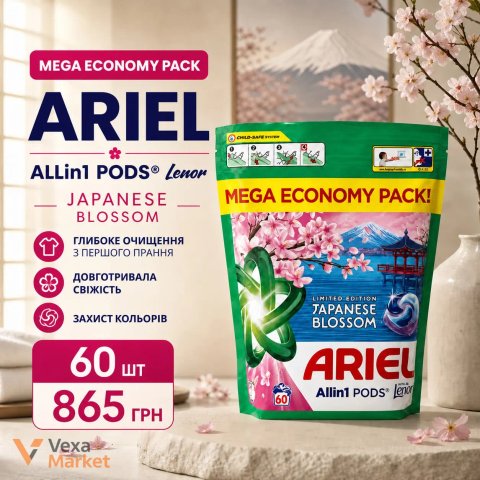 Капсули для прання ARIEL Allin1 PODS Lenor Japanese Blossom 60 шт