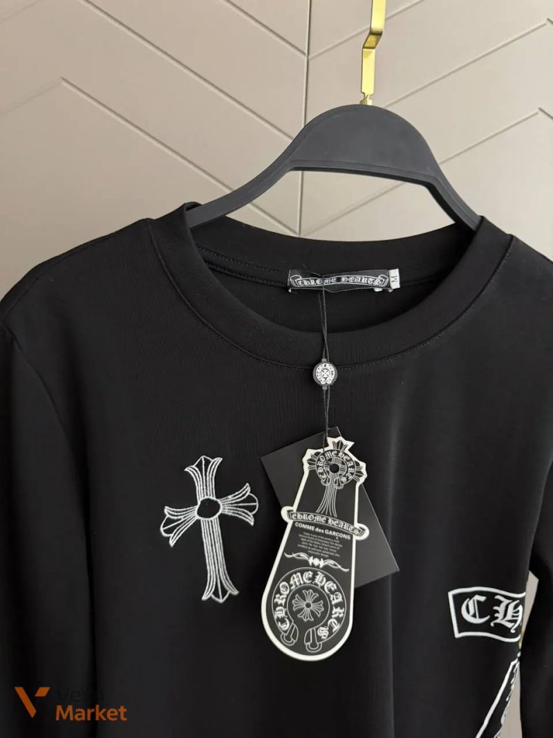 Лонгслів Chrome Hearts чорний бавовняний — фото 6