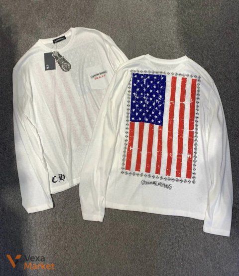 Лонгслів Chrome Hearts оверсайз з принтом прапора США