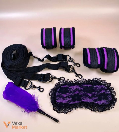 Набір BDSM з фіксаторами для рук та ніг, маскою та пір'їнкою