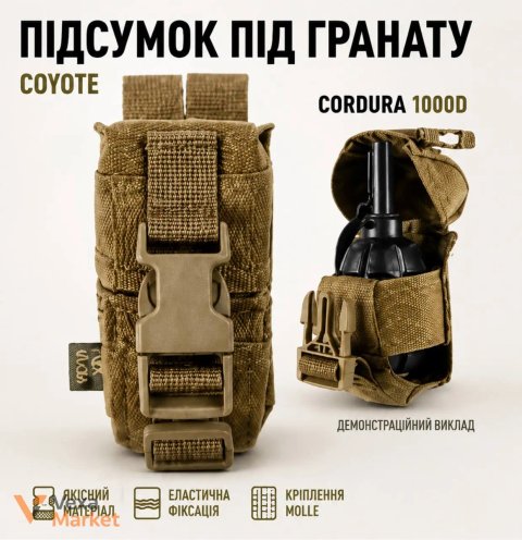 Підсумок під гранату РГД/Ф1 Coyote Cordura 1000D з кріпленням Molle