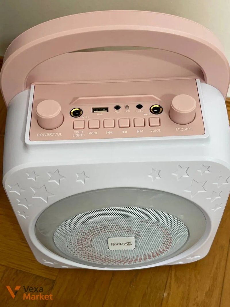 Портативна караоке-система RockJam RJPS150 рожева з двома мікрофонами та Bluetooth — фото 2