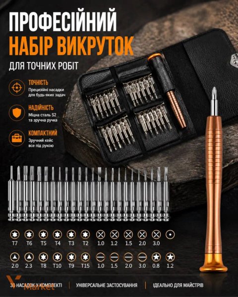 Професійний набір викруток для точних робіт з 30 насадками