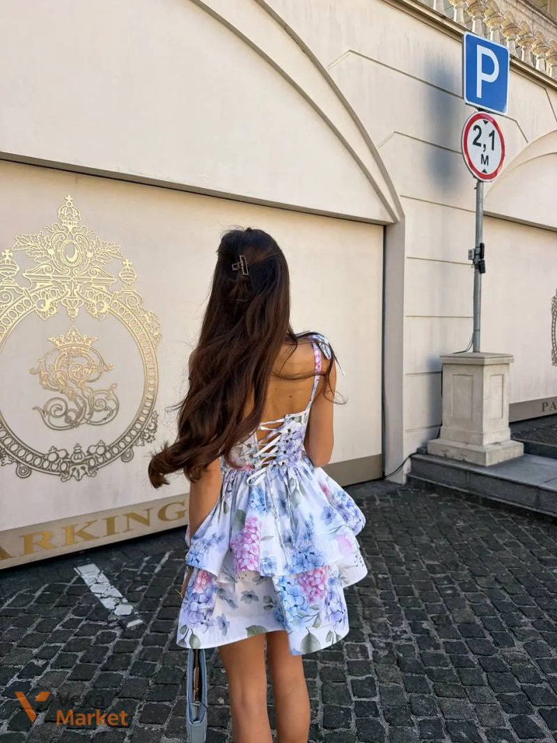 Сукня з корсетним верхом та спідницею з воланами — фото 2