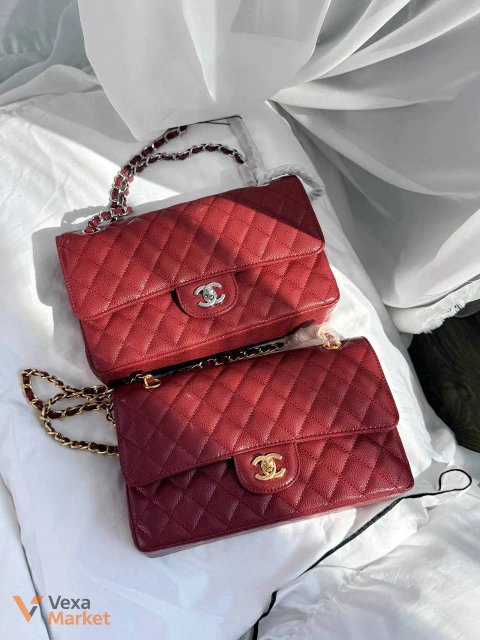 Сумка Chanel Classic Flap 25 Burgundy зерниста шкіра золото/срібло