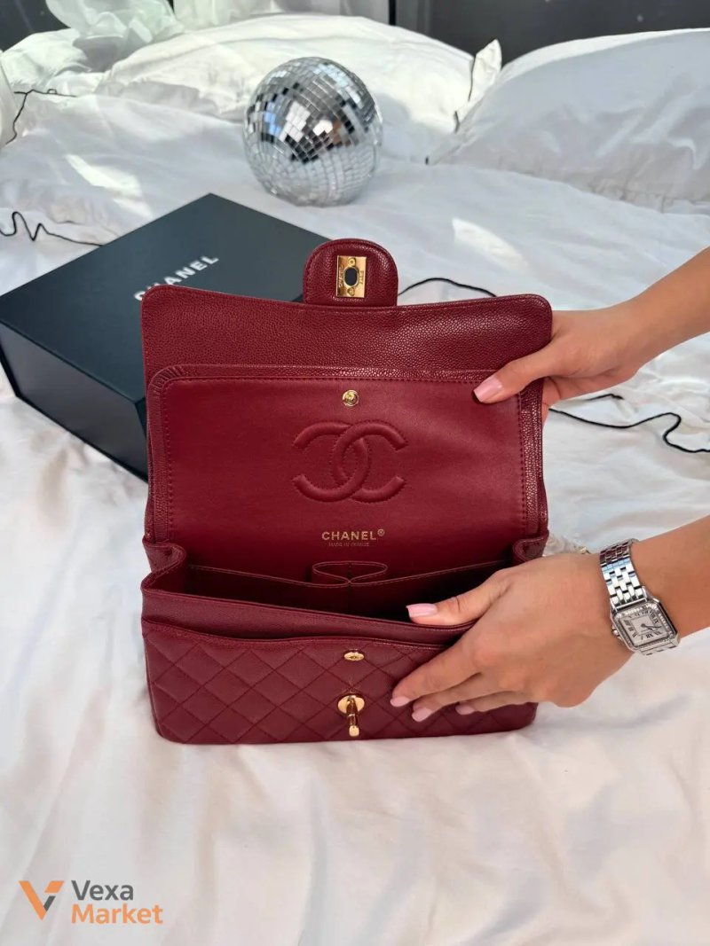 Сумка Chanel Classic Flap 25 Burgundy зерниста шкіра золото/срібло — фото 3