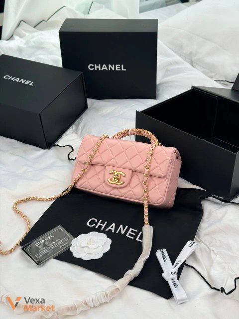 Сумка Chanel Classic Flap Top Handle рожева зі шкіри