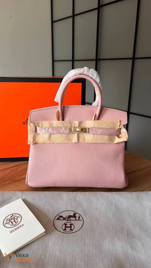Сумка Hermes рожева шкіряна розмір 30/25