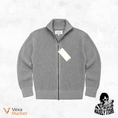 Светр Maison Margiela Ribbed Cotton and Wool-Blend Zip-Up Сірий
