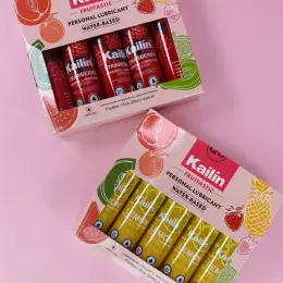 Оральні лубриканти Kailin Fruitastic зі смаками Полуниця та Лимон, набір 5 шт по 30мл