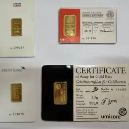 Золоті зливки 10 г з пошкодженою упаковкою