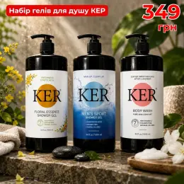 Набір гелів для душу KER 3 × 1000 мл (Floral Essence, Men's Sport, Body Wash)