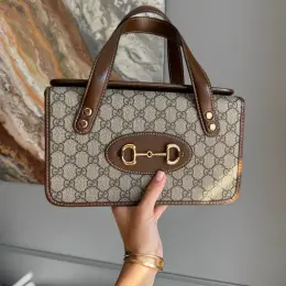 Gucci 1955 Horsebit Bag Medium Monogram Canvas Brown Leather Trim
