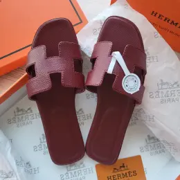 Hermes Oran Slippers шкіряні жіночі бордові розміри 36-41