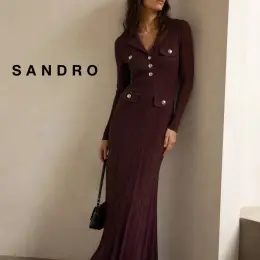 Платье Sandro женское трикотажное бордовое