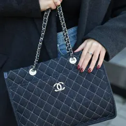 Chanel Denim Tote Bag with Wild Stitch Quilting