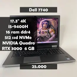 Ноутбук Dell Precision 7740 17.3" 4K, Intel Core i5-9400H, 16GB DDR4, 512GB NVMe SSD, NVIDIA Quadro RTX 3000 6GB