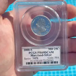 Срібна колекційна монета США 25 центів (квотер) 2000-S «Меріленд» PCGS PR69DCAM