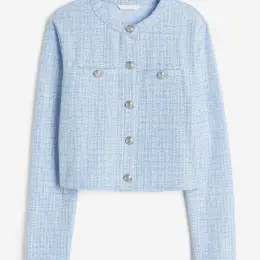 Укороченный твидовый кардиган H&M небесно-голубой, размер M