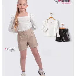 Panino kids collection Стильний костюм-двійка молочний лонгслів та чорні шорти 104-128 см