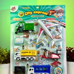 Набір спецтехніки "City Express" - трицикл, вантажівка, автовоз, скутер, літак