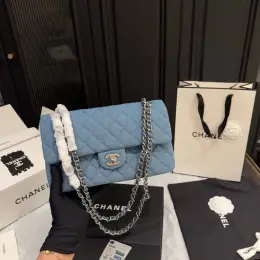 Chanel Classic Flap 25 Blue Denim Silver Hardware