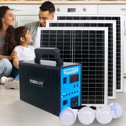 Портативна зарядна станція YOBOlife LM-9300 300W з сонячними панелями та лампочками