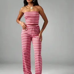 Рожевий костюм Missguided в смужку (топ + штани)