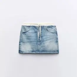 Джинсова міні-спідниця Zara з подвійним поясом, розмір M