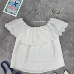 Біла блуза з відкритими плечима з прошвою від Shein EUR 2XL / НАШ 54