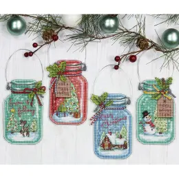 Набір для вишивання хрестиком DIMENSIONS "Різдвяні баночки//Christmas Jar Ornaments" 70-08964