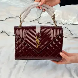 Гаманець YSL Envelope Chain Wallet Burgundy Patent шкіряний