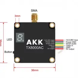 FPV відеопередавач AKK TX8000AC 96 каналів 8W 4900–6060 МГц