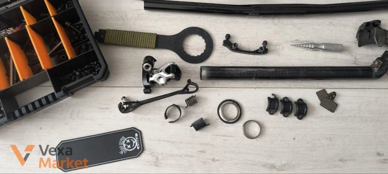 Велосипедні запчастини: кермо, підсиділ, набір латок, захист дна, насос, зйомник каретки, підшипники, адаптер кліпера — фото 3