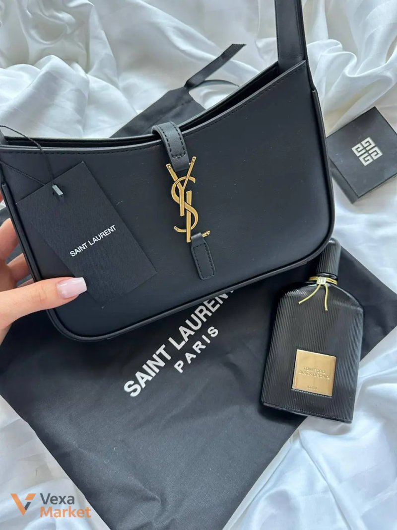 Yves Saint Laurent Hobo Le 5 A 7 Leather Shoulder Bag Black — фото 4
