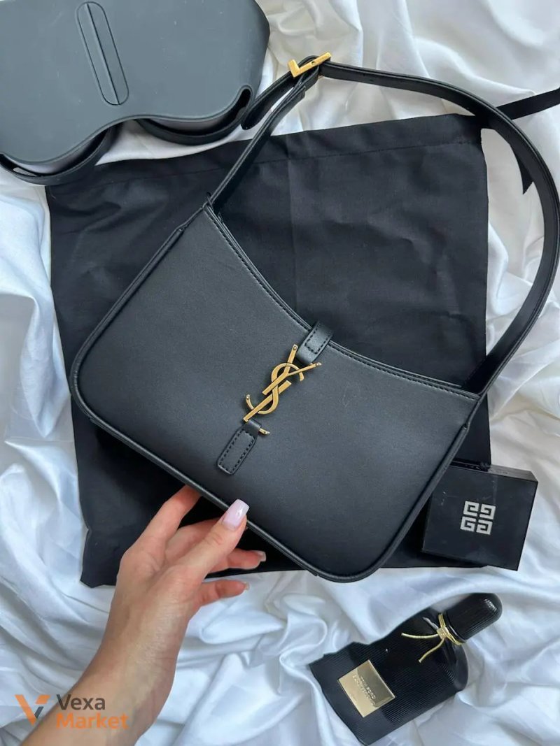 Yves Saint Laurent Hobo Le 5 A 7 Leather Shoulder Bag Black — фото 7
