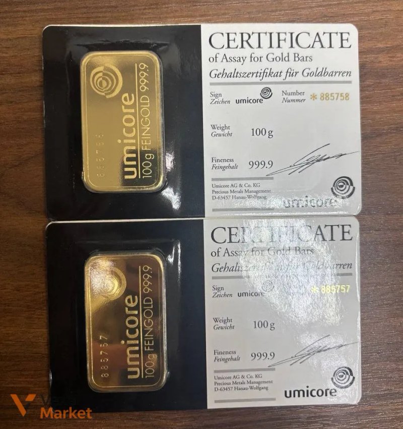 Золоті зливки Umicore 100 г з пошкодженою упаковкою — фото 2