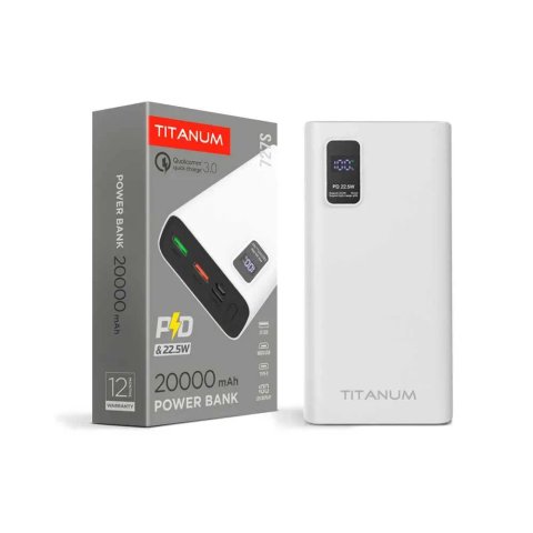 20000mAh 22.5W повербанк TITANUM 727S білі з ГАРАНТІЄЮ 1 рік; Якісний power bank з чесною ємкістю, з швидкою зарядкою та дисплеєм. Надійний виробник!!